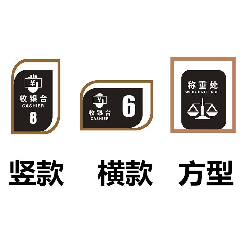 超市收银台灯箱商场吊牌区域分类发光字称重台吊楣悬挂广告牌