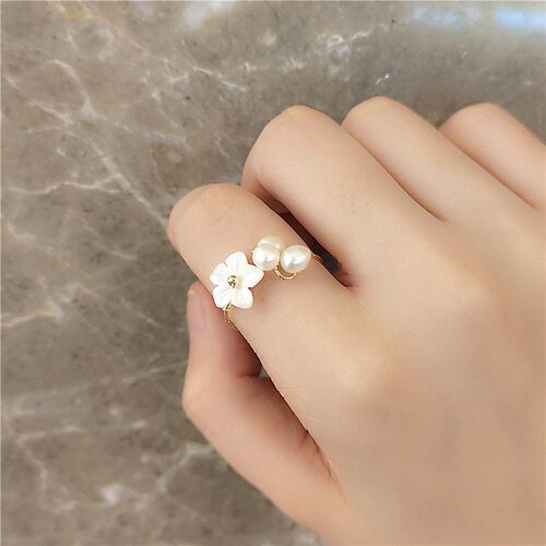 2022 New Korean Exquisite Pearl Flower Ring For Women Fashio