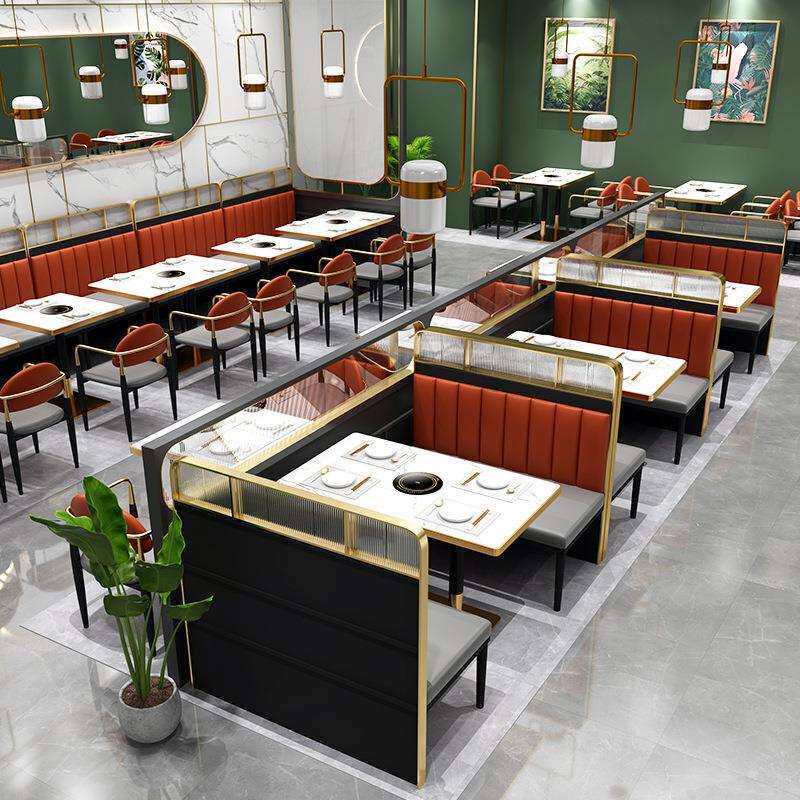 商用轻奢餐饮连锁店卡座桌椅沙发岗石餐桌奶茶店咖啡厅桌椅组合