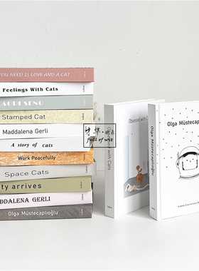 儿童房绘本插画故事样板间装饰真书卡通猫咪摆件英文仿真道具书籍