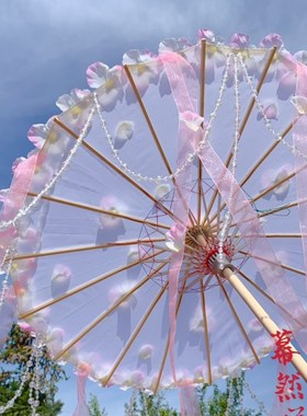 幕然居儿童小花伞遮阳超仙舞蹈摄影花伞汉服配饰Lolit飘带珠链伞