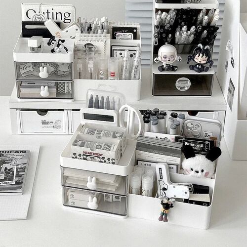 Desktop Storage Box Desk Pen Holder Divided Storage Drawer T
