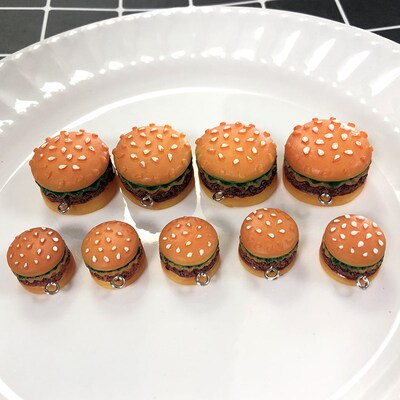10pcs/pack Mix Big Small 3D Hamburger Resin Charms Simulatio