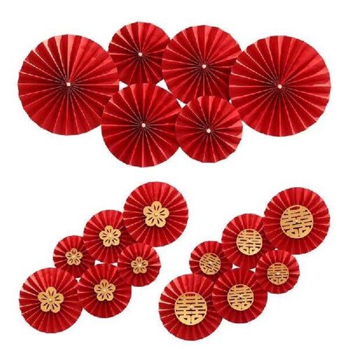 6pcs Chinese Style Red Wedding Fan Flower New Year Parties