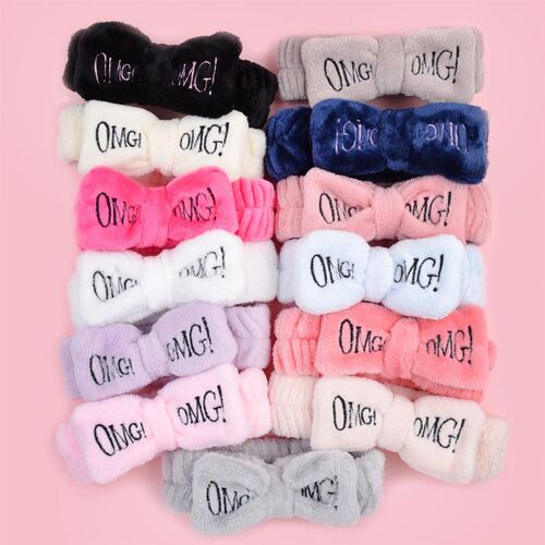 2021 New OMG Letter Coral Fleece Wash Face Bow Hairbands For