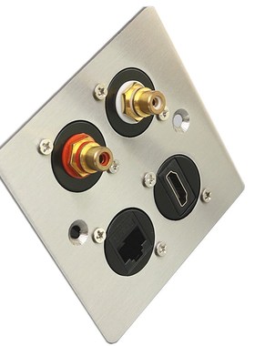 不锈钢金属面板8型莲花音频RC网络线HDMI插座黑色多媒体弱电