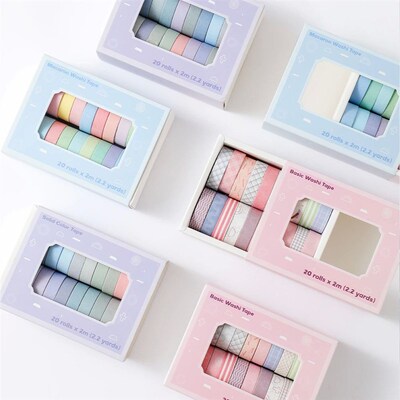 20 rolls Washi Tape Set Simple Thin Masking Tape For DIY Art