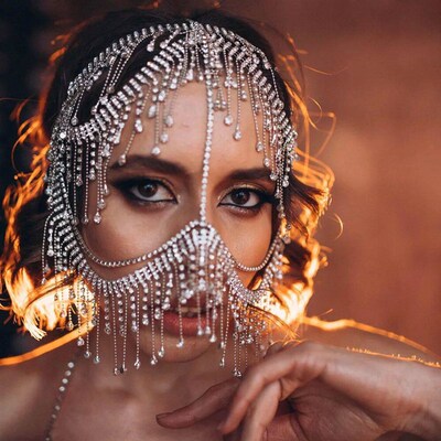 Fashion Charming Rhinestone Tassel Veil Masks for Women