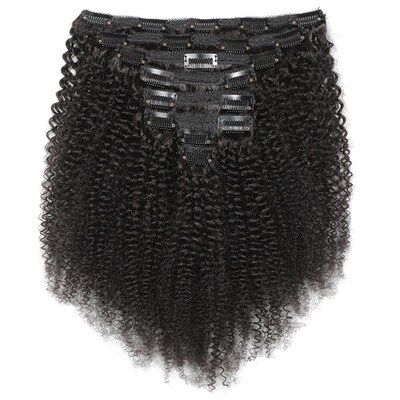 Female Afro Kinky Curly Clip In Human Hair Lace Clam 1b