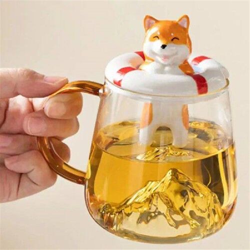 Glass Mug With Lid Dog Glass Tea Cups Animal Coffee Cups