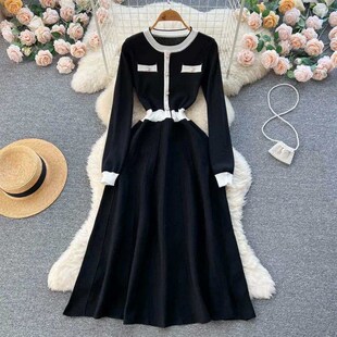 Red Sweater Knitted Long Plea Winter Knit Autumn Women Dress