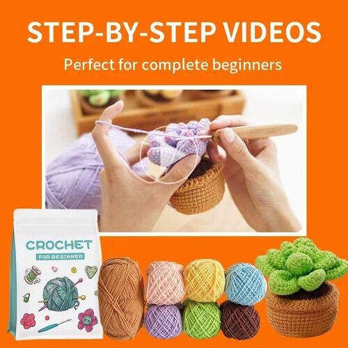 5PCS Cute Succulent Plants Crochet Starter Kit with Step by