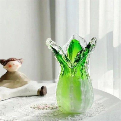 Green Cabbage Vase For Flowers Handmade Glass Vase