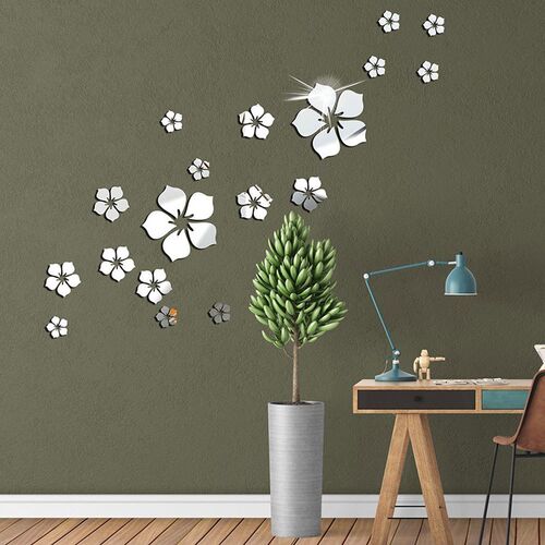 18PCS/Set Mirror Wall Stickers Flower Wall Sticker DIY Acry