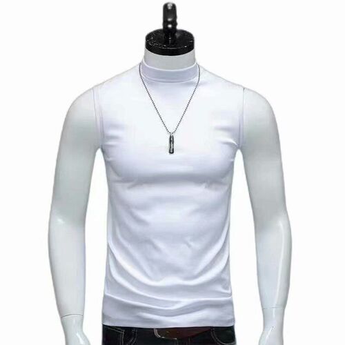 Half-high Neck Mens Vest Thin Solid Color rendy Round Neck