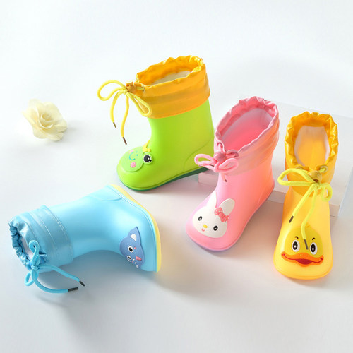 Autumn Winter Children Rain Boots Warm Plush Waterproof Kids