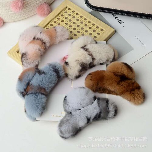 Real Rex Rabbit Hair Back of Head 13cm Grab Clip Oversized H