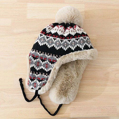 HT4110 Russian Cap Men Women Knitted Trapper Earflap Ski Cap