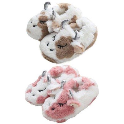 Kids Plush Cow Slippers Fluffy Milky Cow Slippers Comfy