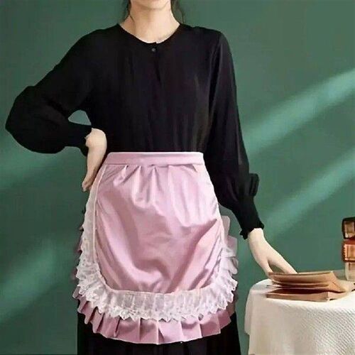 New Ruffle Lace Trim Ruffled Half Apron Solid Color Water