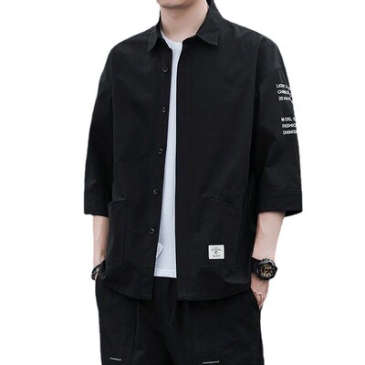 Mens Seven-point Short-sleeved Shirt Fashionable Loose Summ