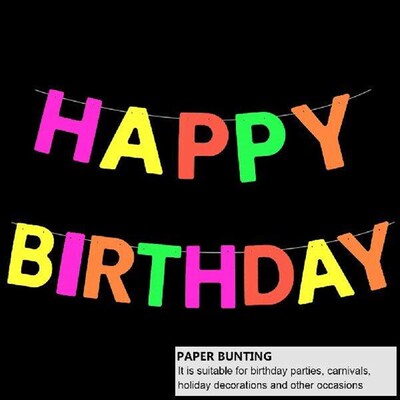 Latte Fluorescent Neon Happy Birthday Banner Paper Colorful