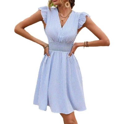 2024 New Womens Summer Dress Stripe Printing Butterfly