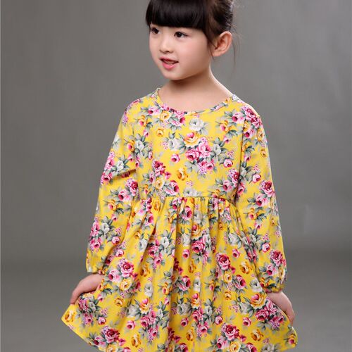 New Spring Autumn 0-6T Girls Long Sleeve Cute Print Dresses
