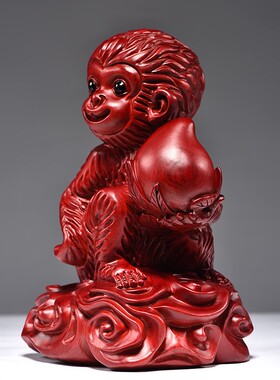 红花梨木雕刻猴子一对摆件十二生肖实木猴家居装饰送礼红木工艺品