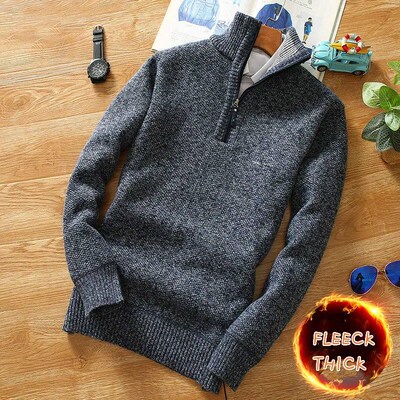 Winter Mens Fleece Thicker Sweater Half Zipper Turtleneck W