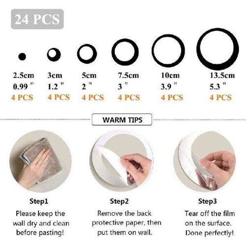 24Pcs/lot DIY 3D Circle Mirror Wall Sticker Crystal Mural