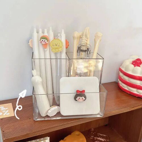1/2/3Pcs Transparent 3 Grids Pen Holder Box Make Up Brush Bu