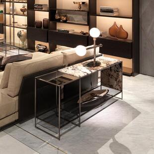 轻奢意式极简大理石沙发背几柜现代极简端景台置物架玄关桌