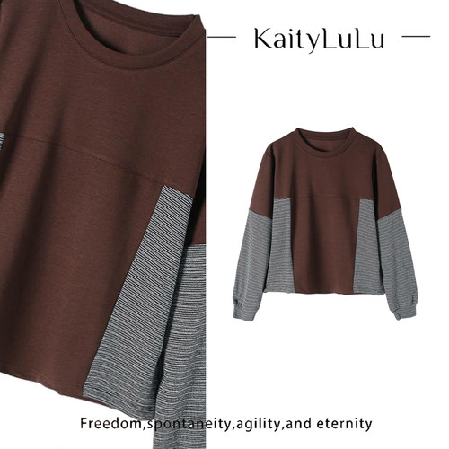 KaityLuLu【秋日生风】 拼接竖条纹圆领卫衣KT903D109
