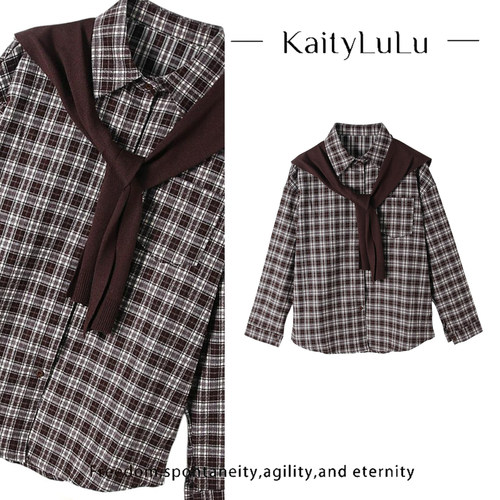 KaityLuLu【率性风采】 个性格子披肩翻领衬衫KT903X073