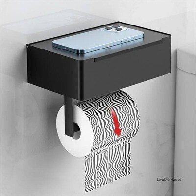 Black Roll Paper Holder with Wipes Dispenser Bathroom Storag