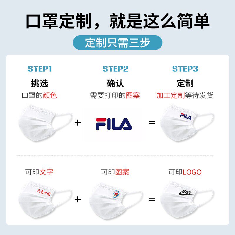 雪莉玫卡通一次性口罩黑色白色可爱男女创意个性印花图案潮款定制