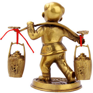铜挑财运财童子摆件送财善财童子家居装饰铜工艺礼品摆设