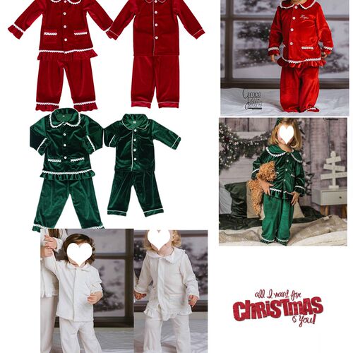 2023 New Matching Girls and Boys Christmas Pyjamas Red Velve