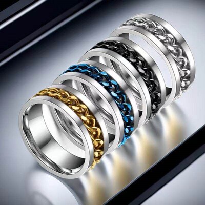 Stainless Steel Ring Mens Cold Chain Rotating Ring Mens te