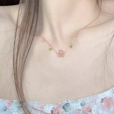 Romantic Charm Pink Cherry Blossom Pendent For Women Korea J