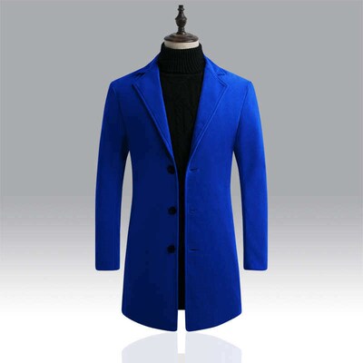 Korean Style Men rench Coat Lapel Buttons Woolen Coat Casual