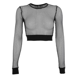 2025 Womens Sleeve Seethrough Long Mesh Sexy Fashion Tops