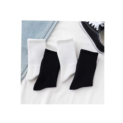 5 Pairs Men Crew Socks Black And White Middle Tube Streetwea