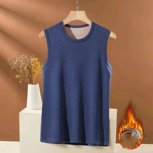 Mens Autumn Winter Solid Round Neck Pullover Sleeveless Flo