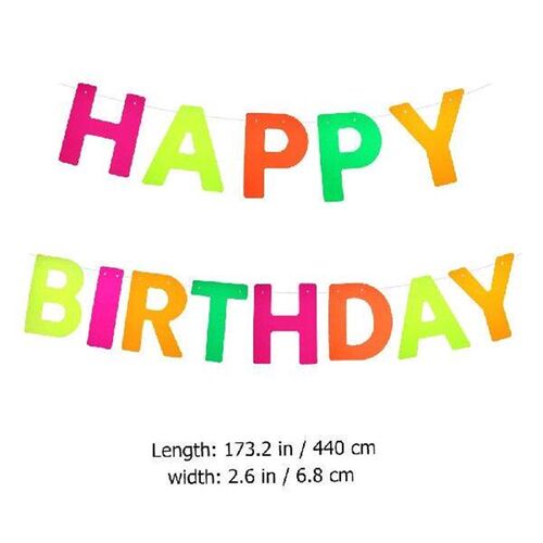 Latte Fluorescent Neon Happy Birthday Banner Paper Colorful
