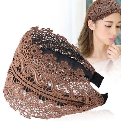 Wide Women Hairband Solid Lace Turban Solid Elastic Hair Ban