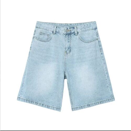 2025 Retro Blue Denim Shorts Mens Loose Straight Slim Wide