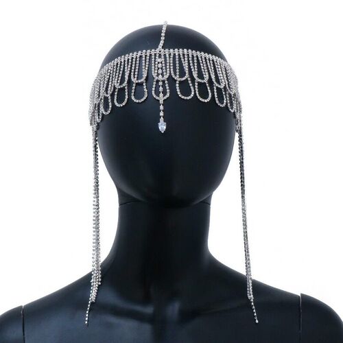 Multilayer Rhinestone Fringe Head Chain Forehead Headband In