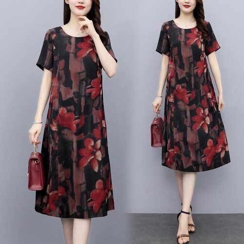 Middle-aged Womens Midi Dress Woman Dress Vestido Femme